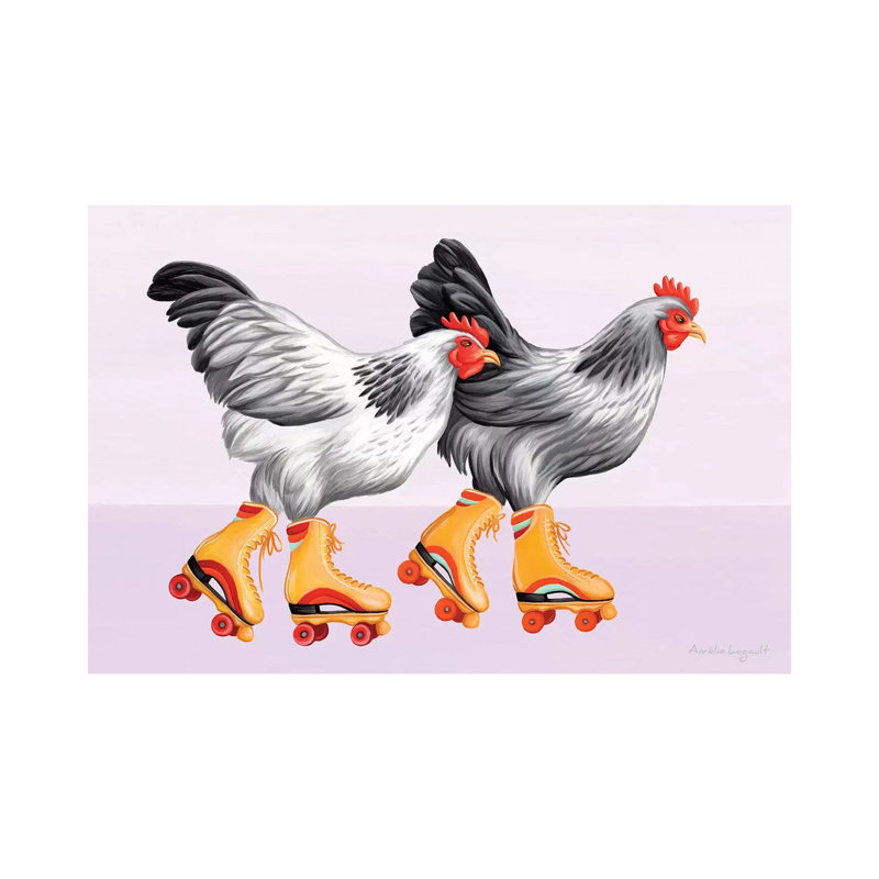 Hen Roller Skates by Amélie Legault - Wrapped Canvas Print, 30.48 cm H x 45.72 cm W
