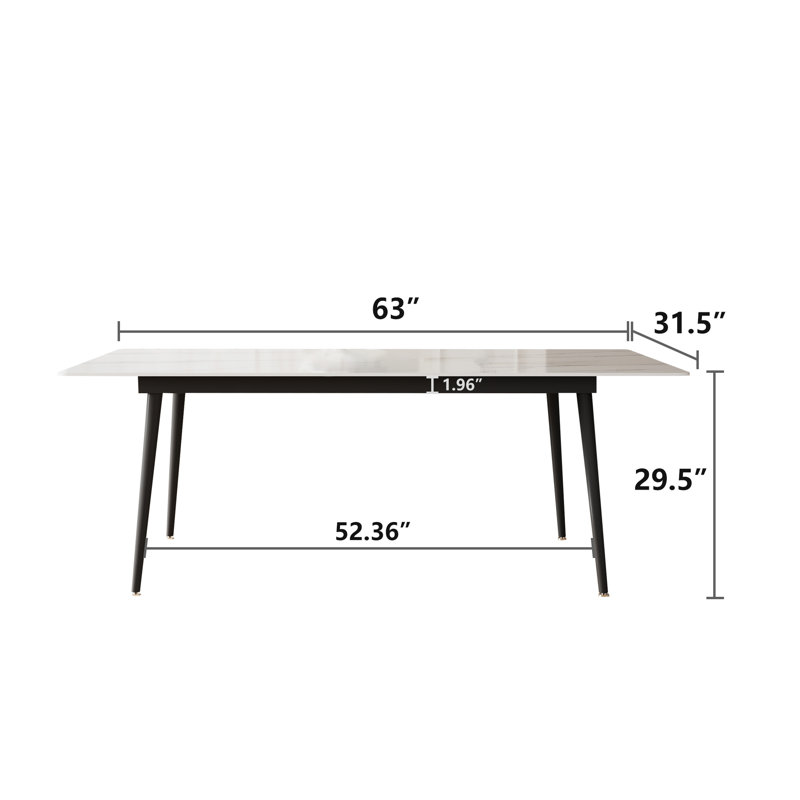 Table de salle à manger Demi-Mae, H 29,5 po x L 63 po x l 31,5 po, Plateau blanc / base noire