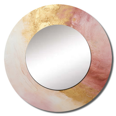 Gold Pink Desert Mirage Spiral I - Abstract Spirals Mirror, Modern Round Decorative Wall Mirror, Printed Metal Art