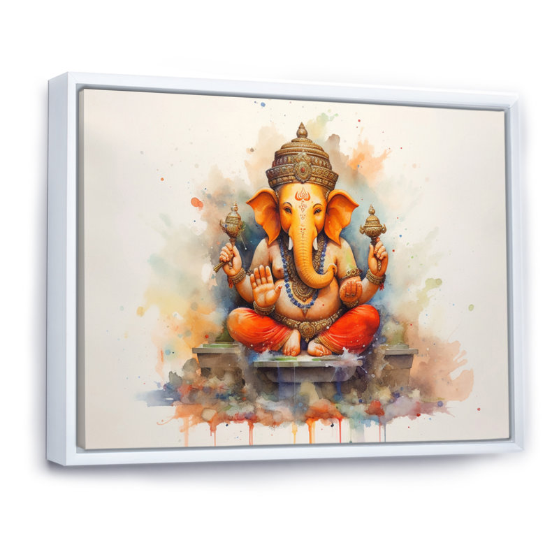 Éléphant vibrant d'Hinduisim II, H 24 po x l 32 po x P 1 po, Cadre flottant blanc
