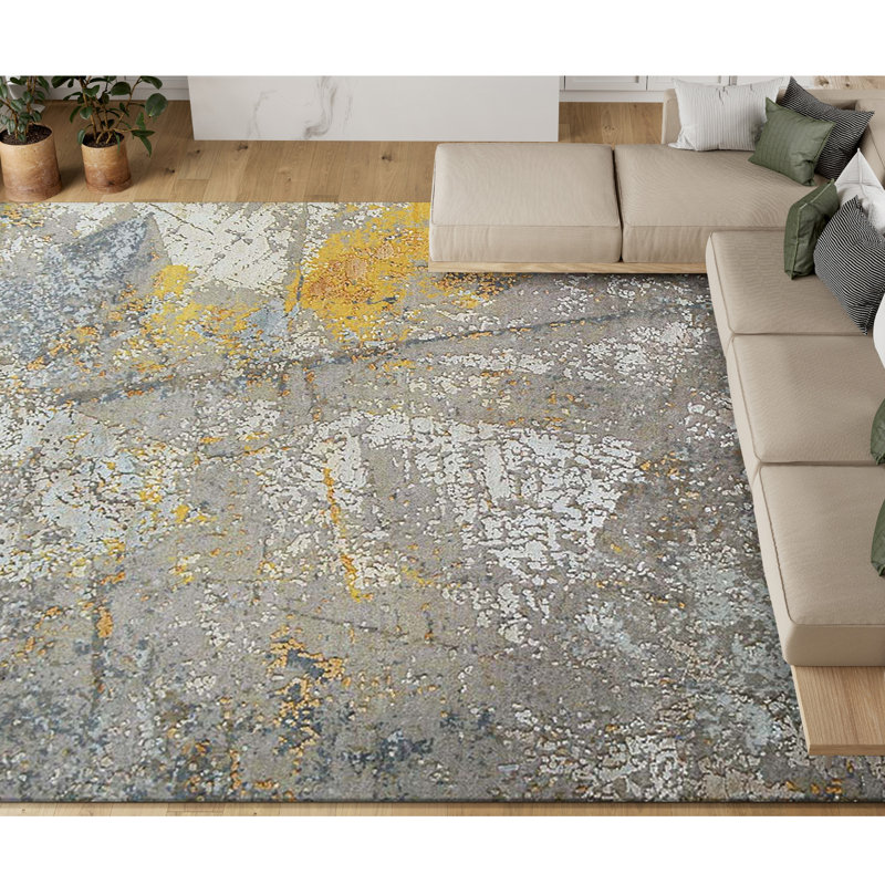 Handmade Silk and Wool Abstract Area Rug, Rectangle 4' x 6'