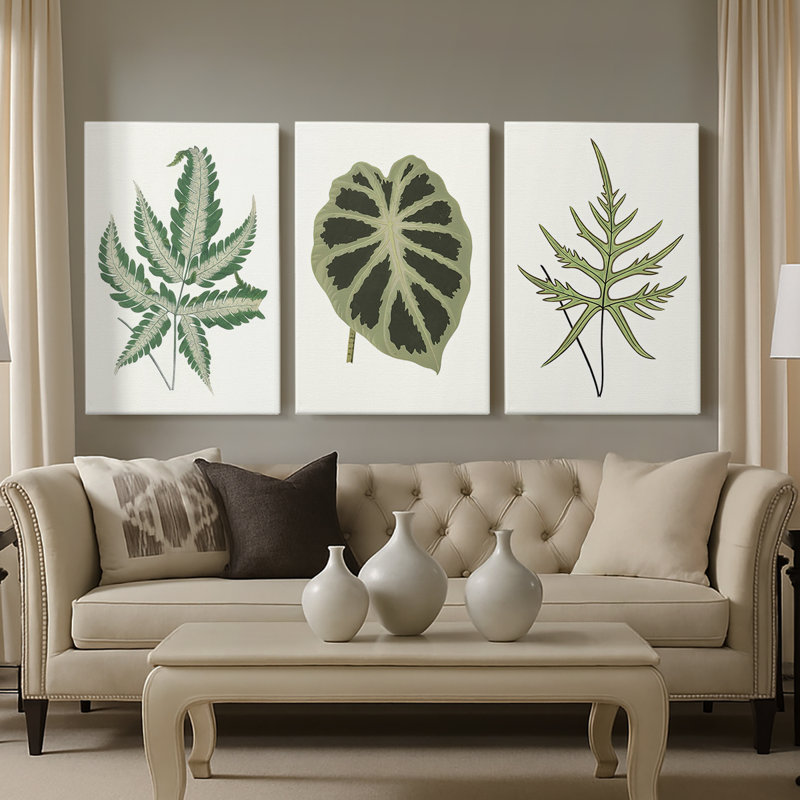 Collected Leaves VI  -Custom Wrapped Gallery Canvas - 3 Pieces, 27" H x 54" W