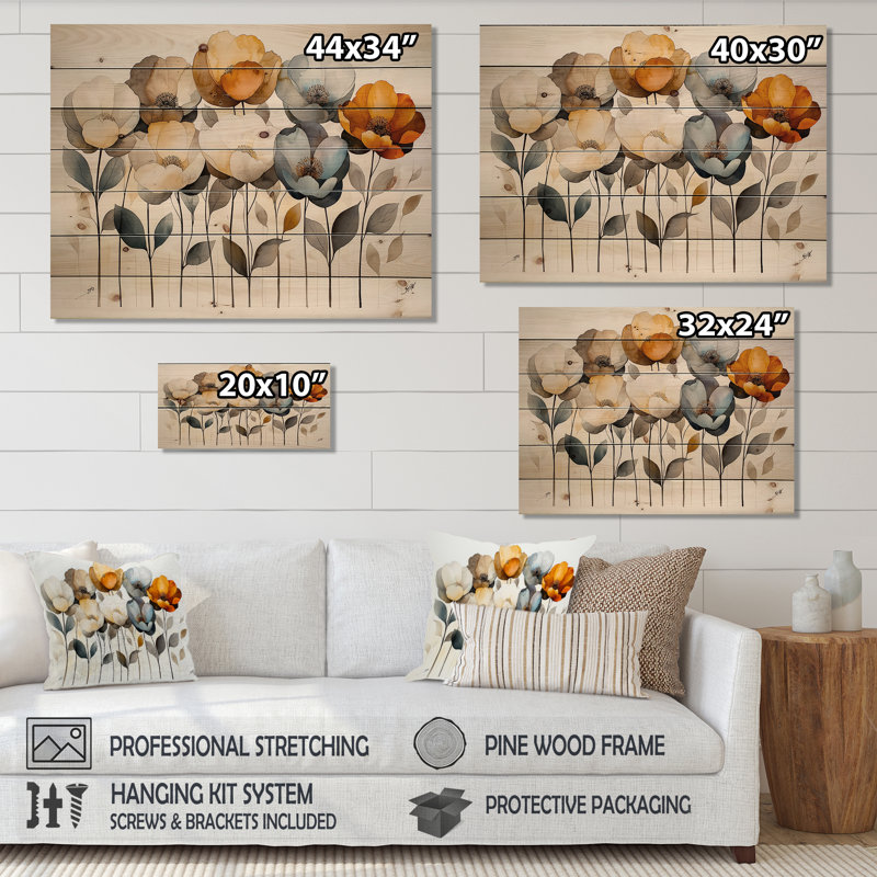 Automne harmonie pivoines bouquet de fleurs I - art mural en bois pivoines - sur bois de pin naturel