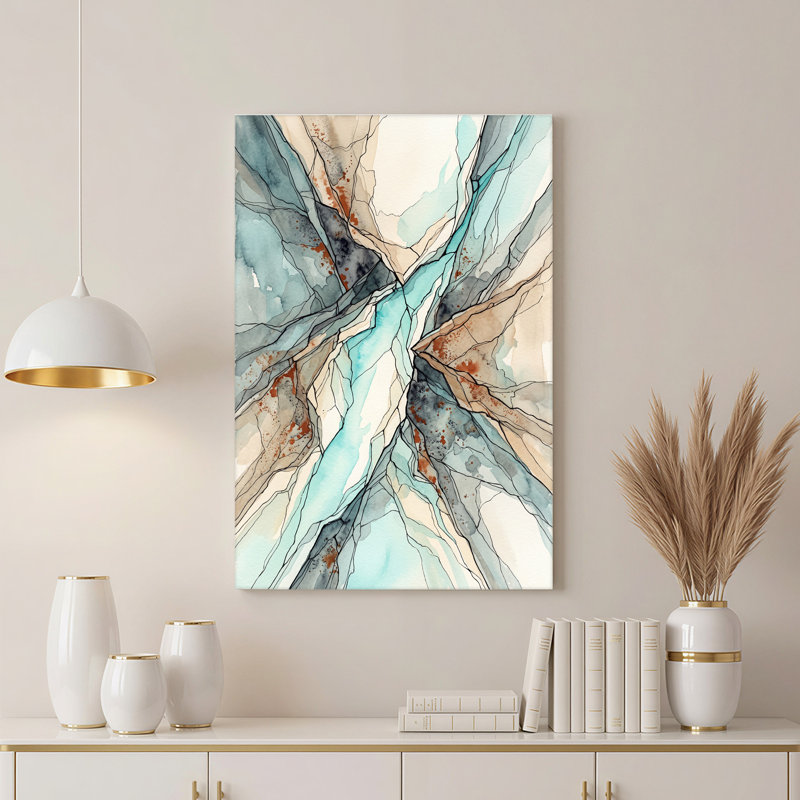Art abstrait bleu sarcelle et aquarelle, 48"H x 36"W