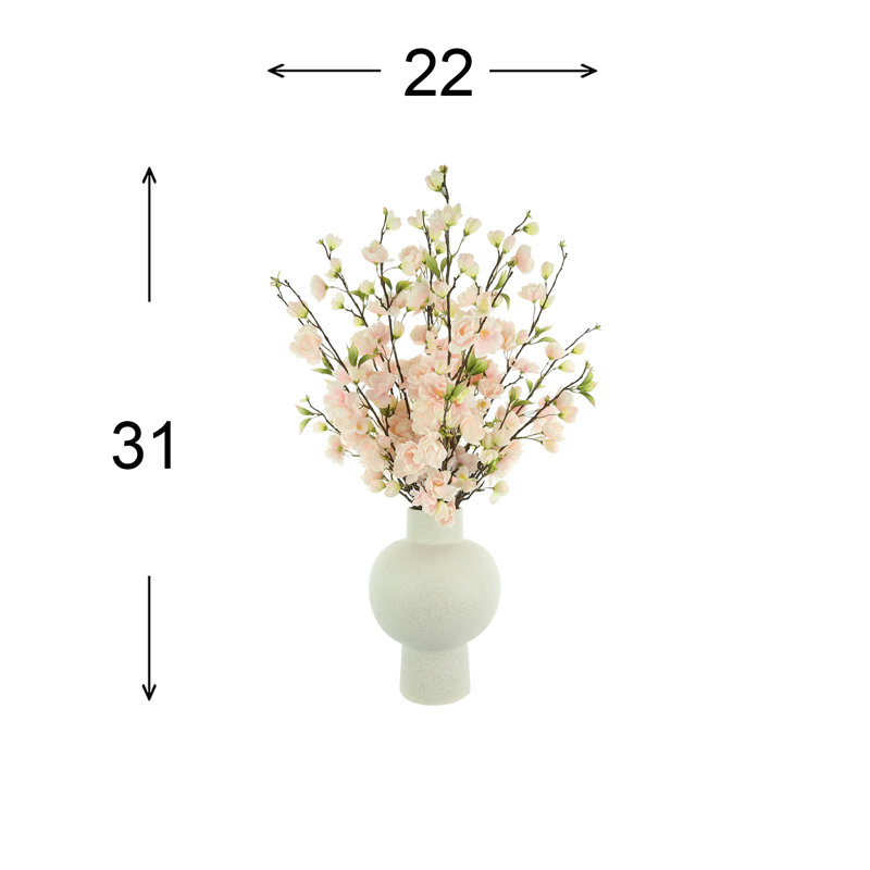 Organic Modern Cherry Blossoms in Ceramic Vase, Pink