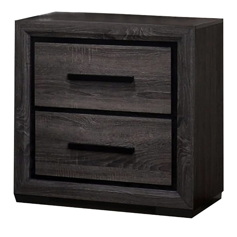 2 tables de chevet grises, une conception bicolore avec garniture noire, une table de chevet contemporaine et 2 tiroirs pour le caractère