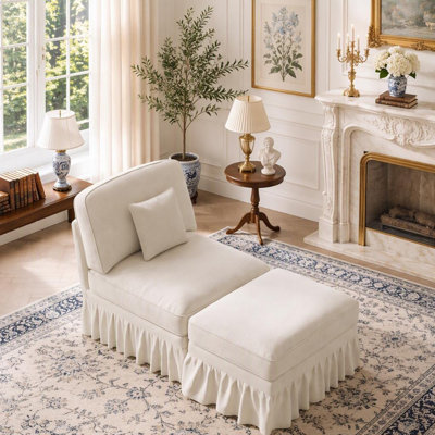 Canapé Windsor et 1 pouf avec jupes à volants et plis amovibles