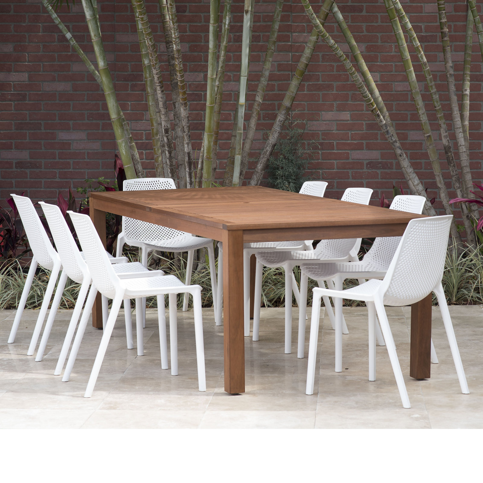 Anautica 88" Eucalyptus Patio Dining Set, White