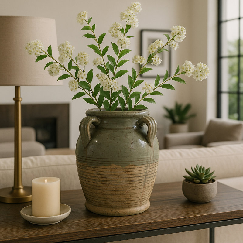 Ceramic/Porcelain Table Vase, 10" H x 9" W x 8" D, Glossy Green Ombre