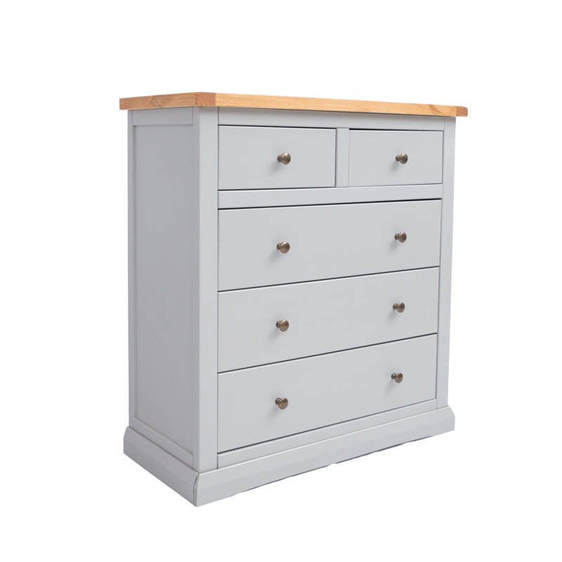 Tollison 90cm W 5 - Drawer Chest of Drawers, Grey/Antique Brass