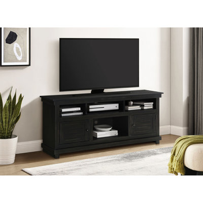 Meuble télé de style moderne vieilli avec marquages en bois brut, supportant des téléviseurs à écran plat de 65 pouces et gardant les espaces bien rangés 60 deux tablettes ouvertes six compartiments pour un espace de vie principal, ajoutant du charme