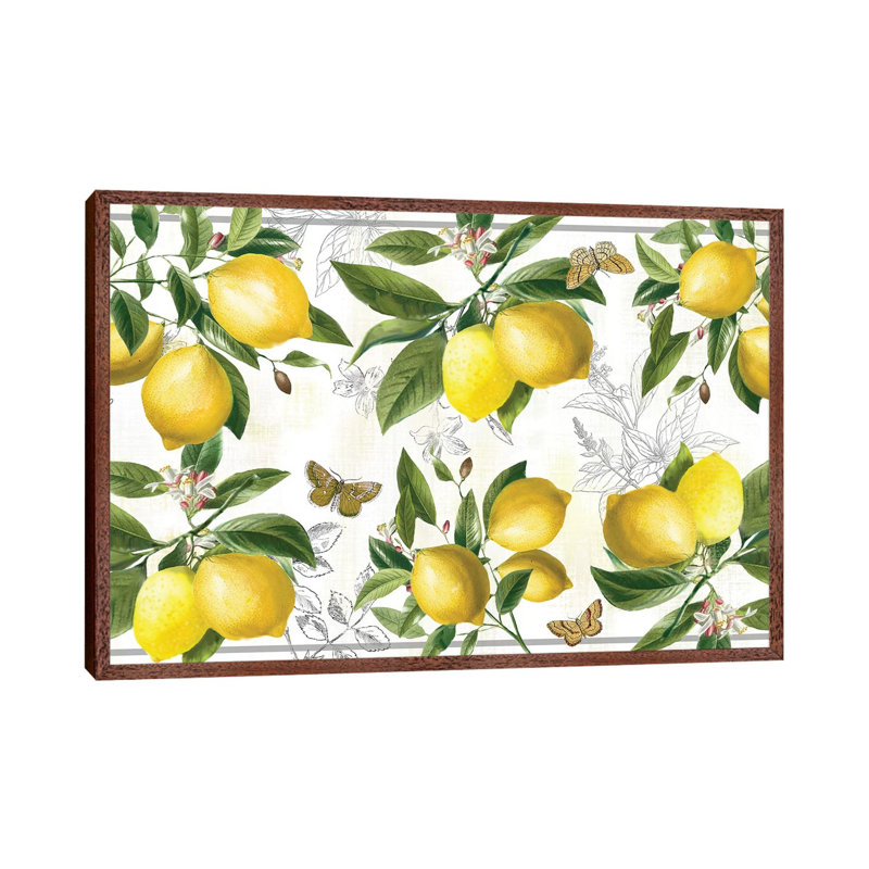 Linen Lemons by Nan - Print on Canvas, 101.6 cm H x 66.04 cm W, Classic Brown Wood Framed