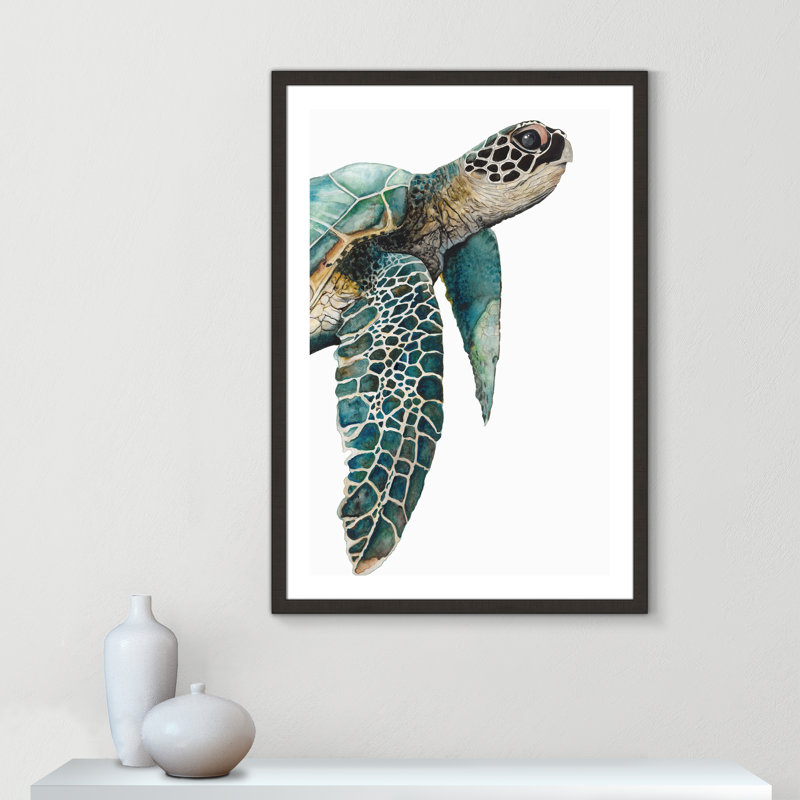 Grande tortue de mer - reproduction de cadre photo, Encadrement espresso foncé, H 42 po x l 30 po x P 2 po
