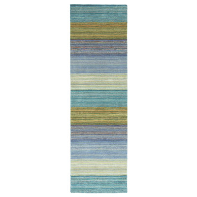 Tapis rayé bleu foncé / jaune en laine touffeté à la main Brushstroke