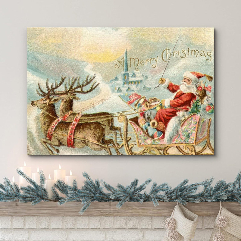 Joyeux Noël, père Noël, renne, célébrations et fêtes, décoration, art moderne, chaleureux, Toile tendue, H 24 po x l 36 po
