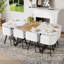 Ensemble de table de salle à manger 9 pièces 9 pièces, plateau de table fixe en grain de bois bicolore et triamine de grain de bois noir avec 8 chaises en similicuir noir, ensemble de table de cuisine moderne pour 8 personnes, idéal pour les réunions de famille-242562037-242562040