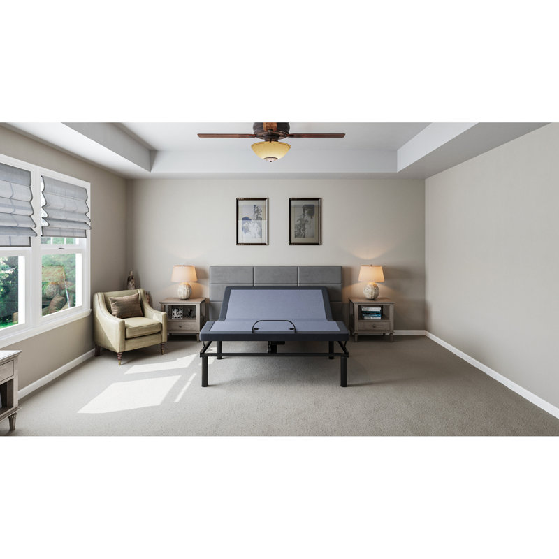 Base de lit ajustable Os2 pour lit simple TG, contrôle de la position de la tête et des pieds, mémoire programmable, télécommande sans fil, capacité de 850 lb, positionnement sans fil bleu gris,
