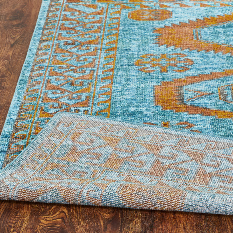 Tribal Elegance Orange/Rust/Grey Hand-Knotted Wool Area Rug, Rectangle 12' x 15', Blue