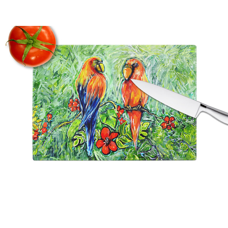 Fred and Freda Parrots Glass Cutting Board