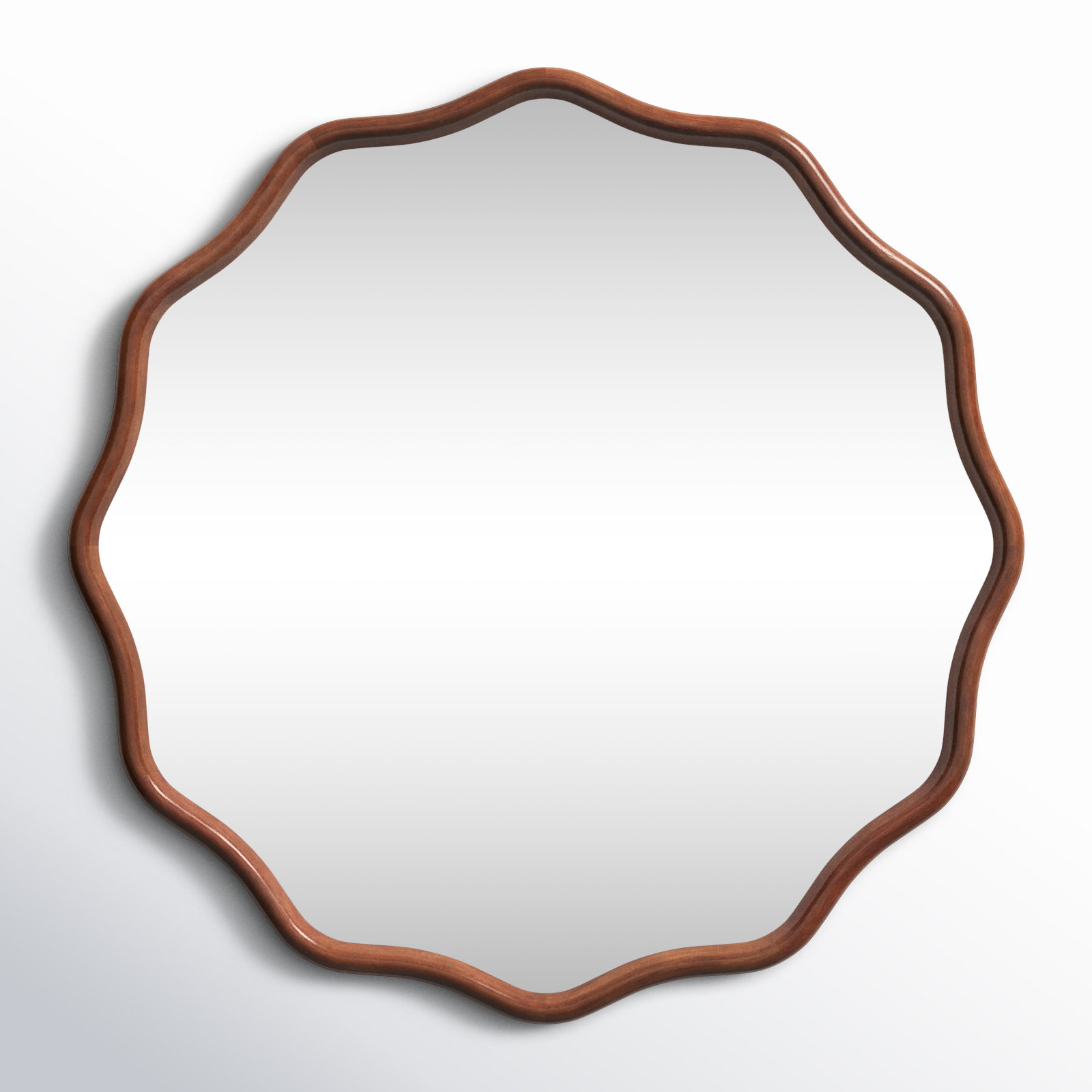 Solid Wood Scalloped Mirror, Brown
