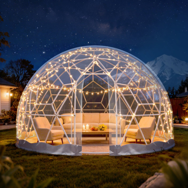 Tente bulle de jardin de 2,95 m (9,7 pi) pour 2 à 4 personnes, dôme géodésique transparent, blanc
