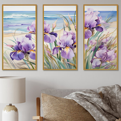Iris mauves sur la plage - ensemble d'art sur toile Iris