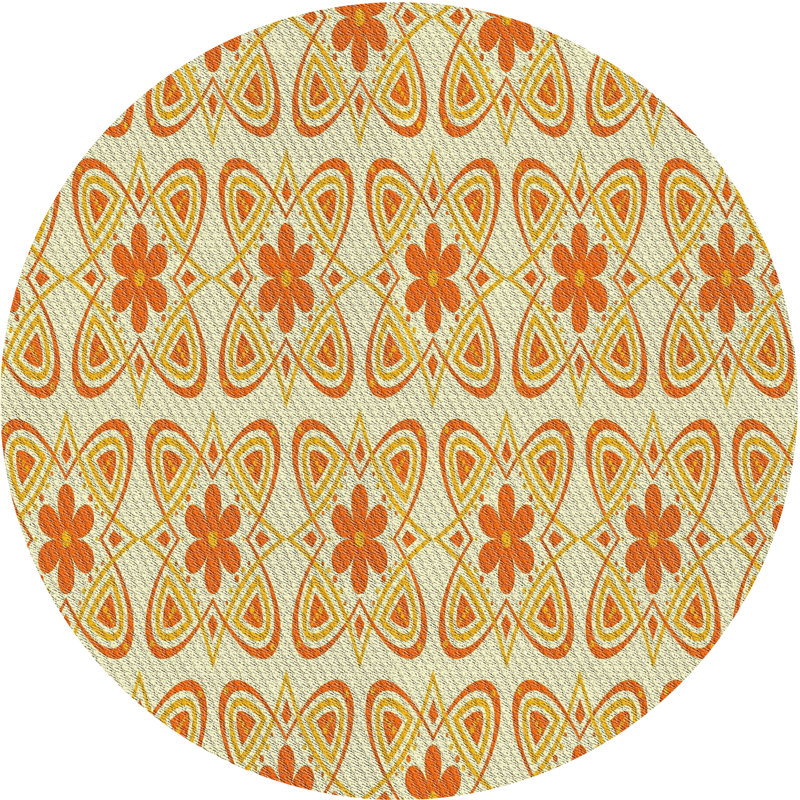 Tapis de zone jaune/orange à motifs, Rond 3 pi