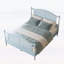 Structure de lit plateforme en bois traditionnel de style campagnard avec tête et pied de lit arqués, colonnes et support de lattes, aucun sommier requis, bleu clair-133361347