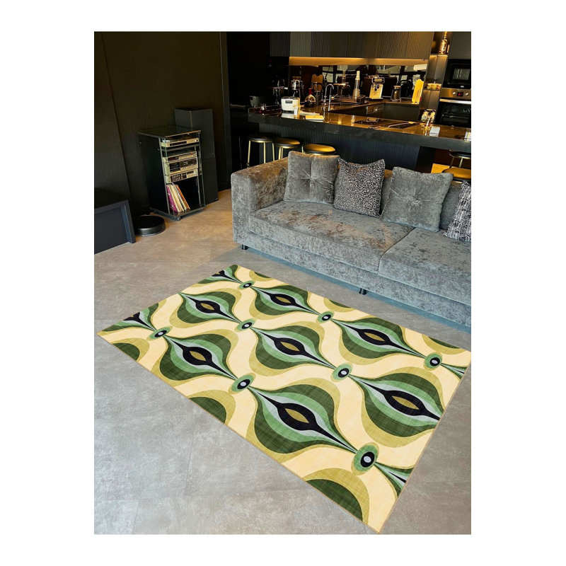 Tapis décoratif beige moderne lavable à motif marbré