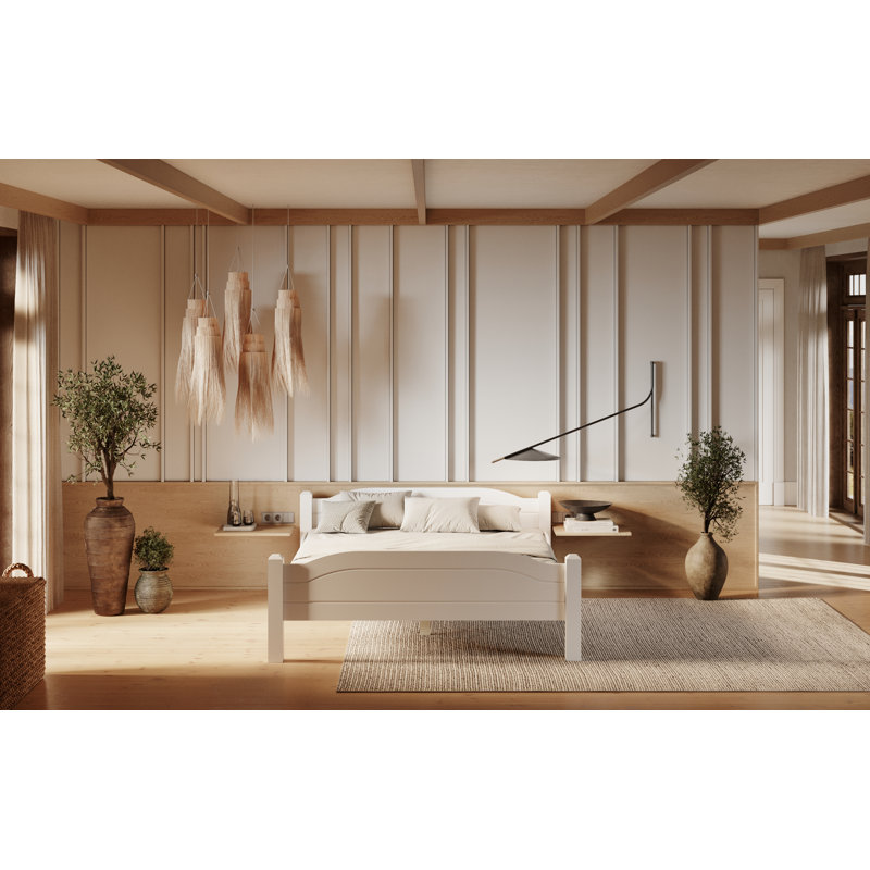 Vaill Solid Wood Bed, White, European Kingsize (160 x 200cm)
