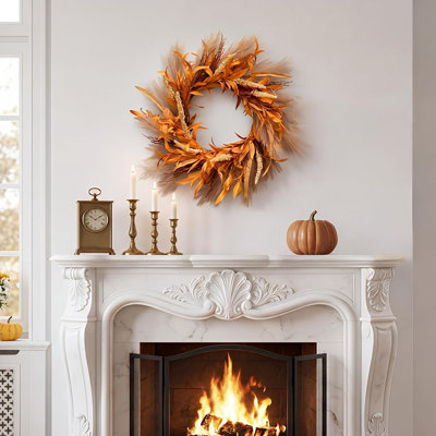 Couronne d'automne Perfnique pour porte d'entrée, couronne d'herbe de fausse pampa avec motif d'automne rustique, décoration murale de ferme bohème pour l'Action de grâce et décoration saisonnière
