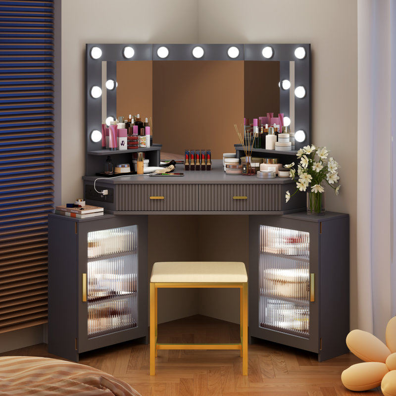 Dressing Table with Mirror, Grey