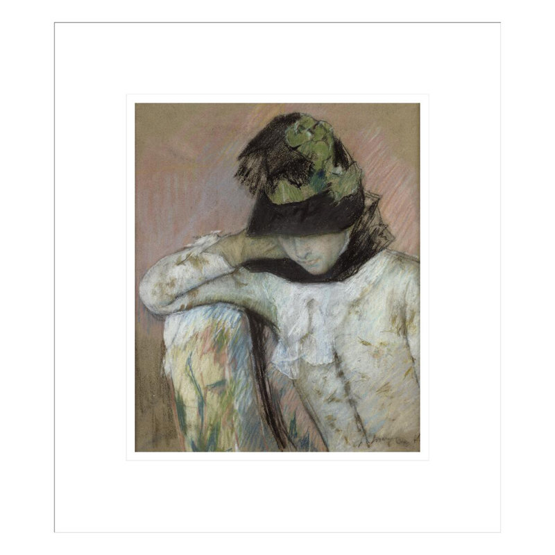 «Young Woman in a Black and Green Bonnet regardant vers le bas» par Mary Cassatt, impression giclée encadrée