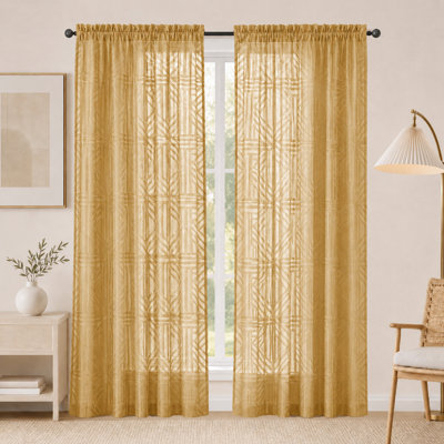Rideaux semi-transparents dorés de 84 po de long, 2 panneaux, rideaux transparents à motif géométrique filtrant la lumière pour chambre à coucher, rideaux de fenêtre élégants et modernes, 52 po x 84 po
