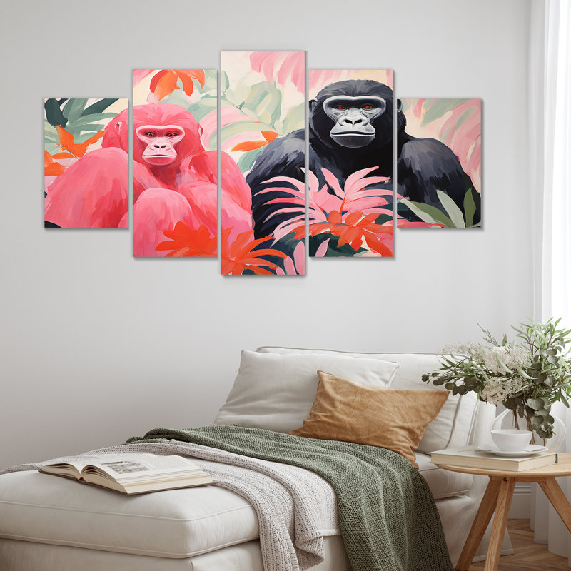 Ensemble de décorations murales roses et noires «Gorilla S parmi les palmiers»