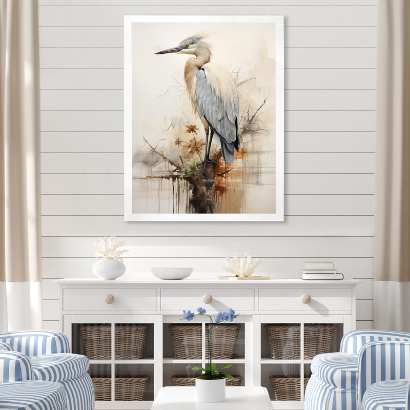 «Majestic Blue Heron Horizon I», reproduction sur toile, Cadre simple blanc, H 32 po x l 24 po x P 1 po