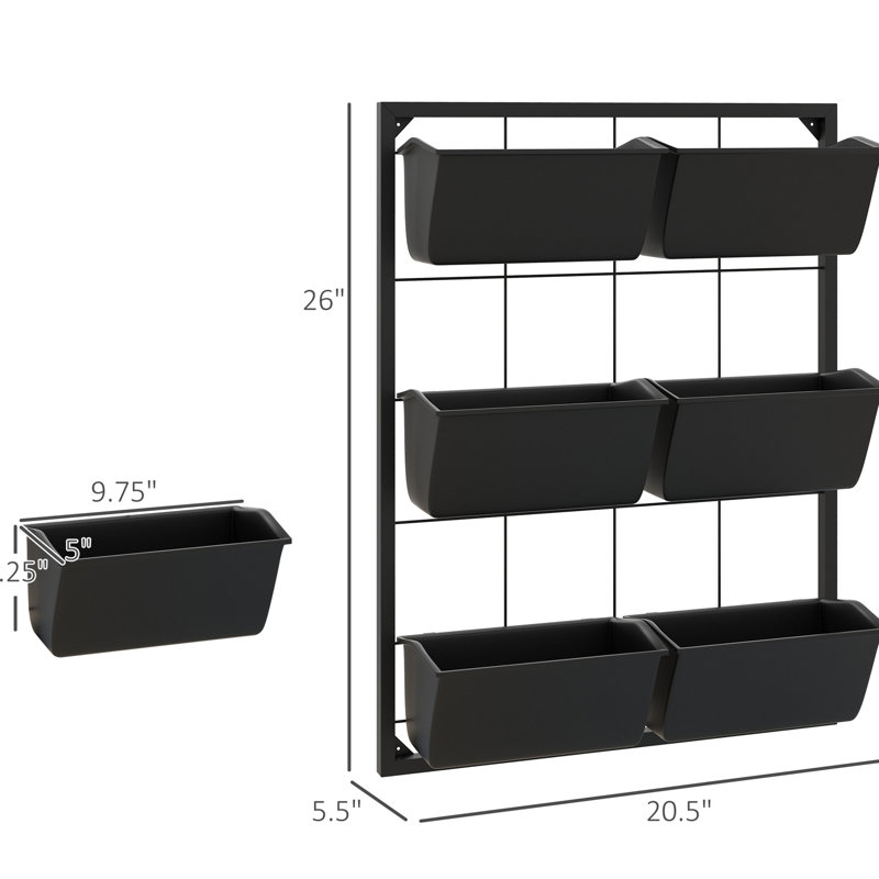 3 pots à fleurs muraux pour plantes, fleurs et herbes - 6 pots noirs pour plantes d'intérieur et d'extérieur