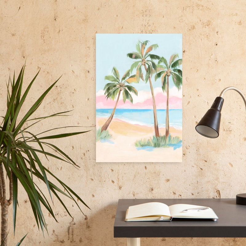 Plage sereine avec palmiers, art mural côtier, H 24 po x l 16 po