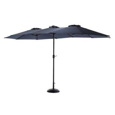 14.8 Ft Double Sided Outdoor Umbrella In Navy Blue. Steel Frame, Powerful Shading Canopy. Easy Crank For Backyard, Poolside And Garden Areas Large Rectangular - Navy. 100% Canopy, Convenient System.