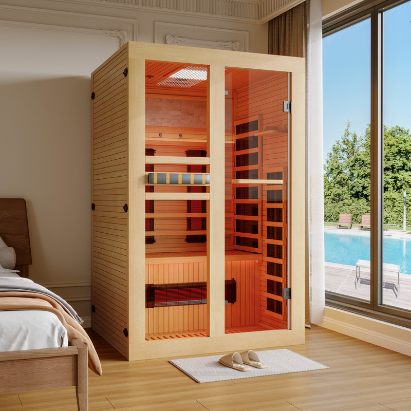 Erommy 2 - Person Infrared Sauna With Red Light Therapy,  Full Spectrum Infrared Sauna With 15 Minutes Pre-warm Up, Hemlock