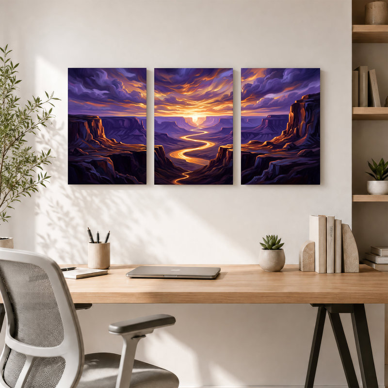 «Winding River Through Mauve Canyon», ensemble d'art sur toile, 24"H x 16"W x 3pcs