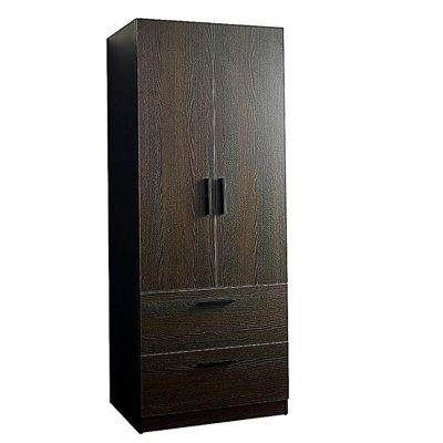 Placard en bois à deux portes avec deux tiroirs et barres suspendues Brook