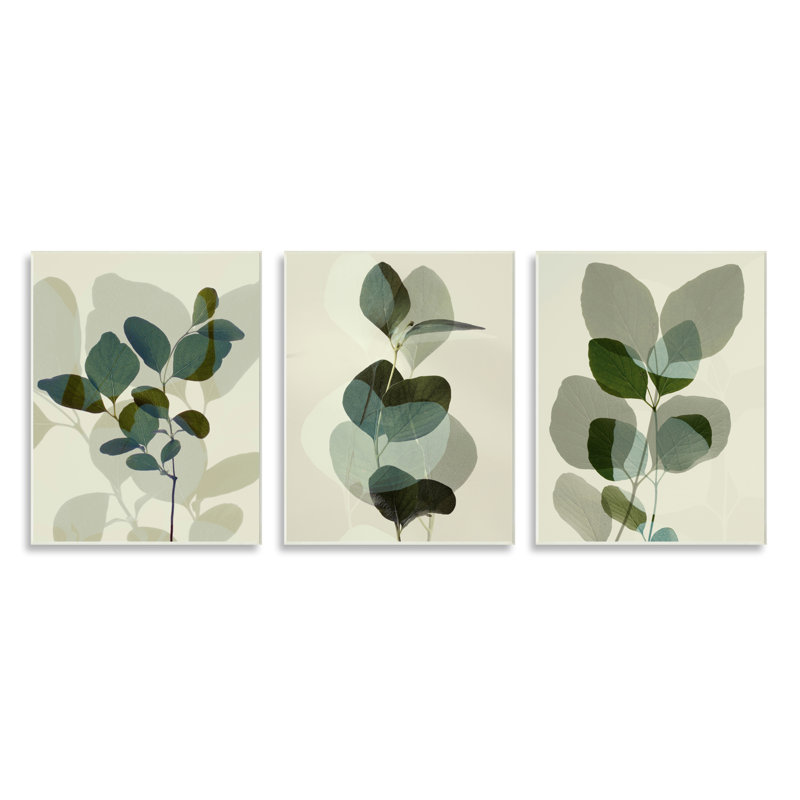 "Modern Forest Plant", ensemble de 3 impressions sur bois, Plaque murale, H 15 po x l 10 po x P 0,5 po