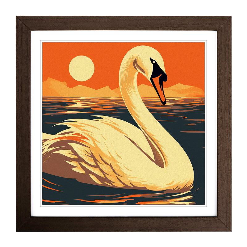 Swan Retro Art No.2 - Single Picture Frame Print on Wood, Walnut