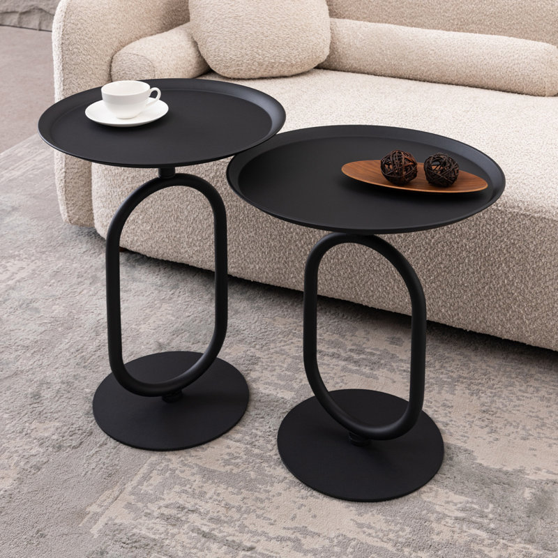 2 PCS. Table de bout en forme de lanterne en métal, petite table d'appoint ronde, table basse moderne à cocktail, petit piédestal d'appoint pour petits coins de salon