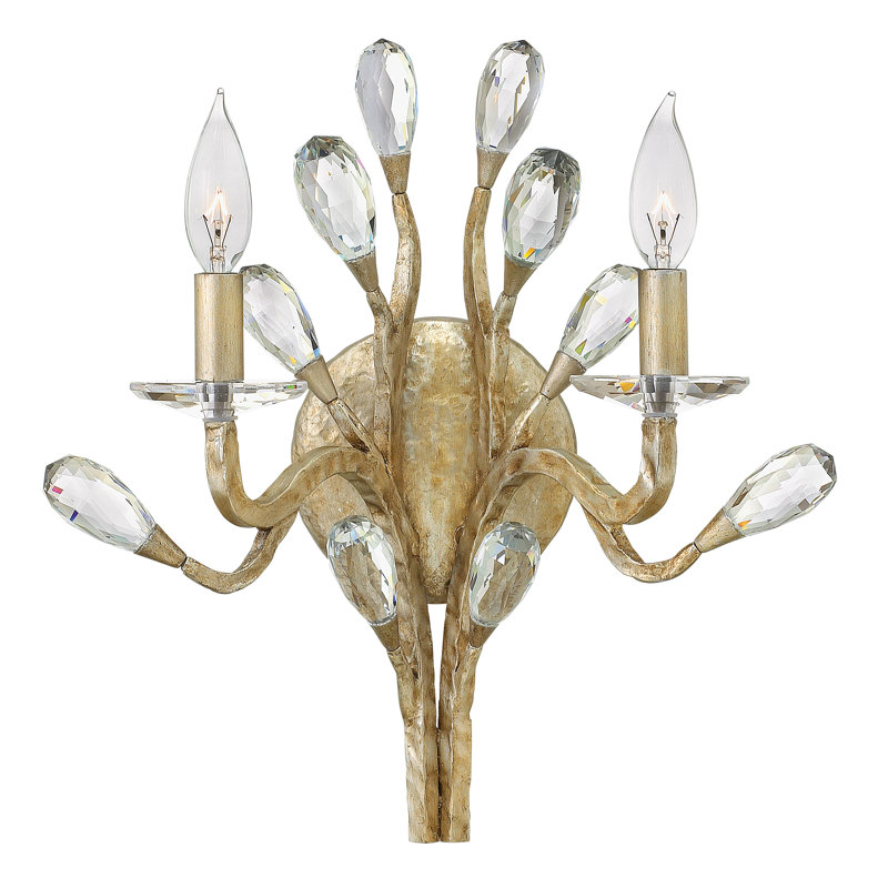 Diandre Two-Light Wall Sconce w/ Faceted Clear Crystal Buds