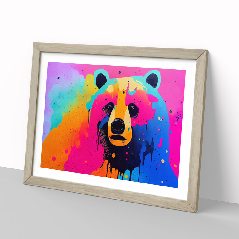 Bear Paint Splash - Framed Print, Oak, 34cm H x 46cm W x 2cm D