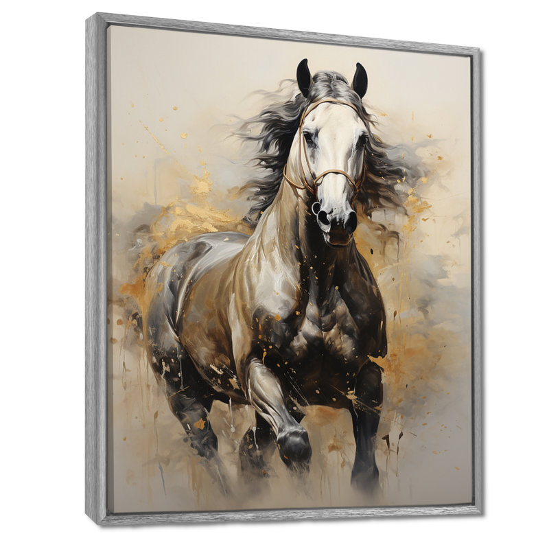«Keavie Beige Horse Golden Équitation pointillisme», reproduction d'art sur toile, H 20 po x l 12 po x P 1 po