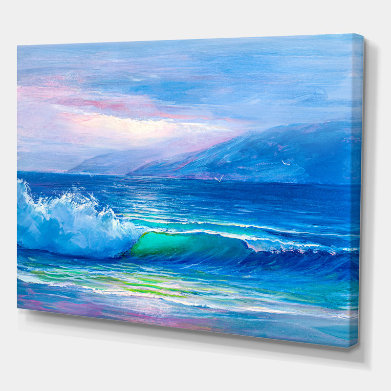 «Blue Waves Breaking At The Beach II», peinture sur toile, H 24 po x l 32 po x P 1 po, Toile tendue