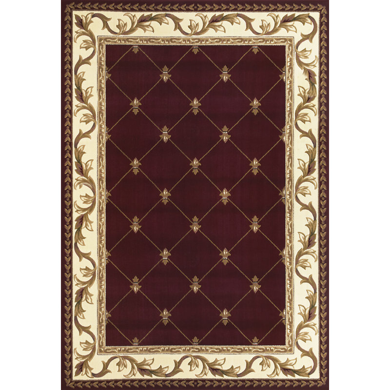 Corinthian Heirloom Traditional Dark Red Ivory Performance Area Rug, Rectangle 5'3" x 7'7"